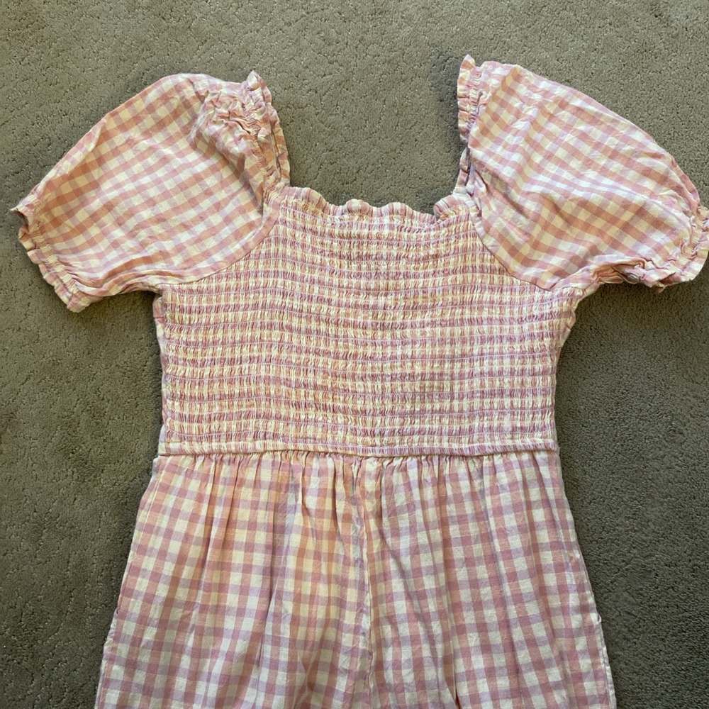 JESSICA SIMPSON PINK GINGHAM SMOCKED‎ BODICE JUMPSUIT W/POCKETS SIZE M - Picture 10 of 11